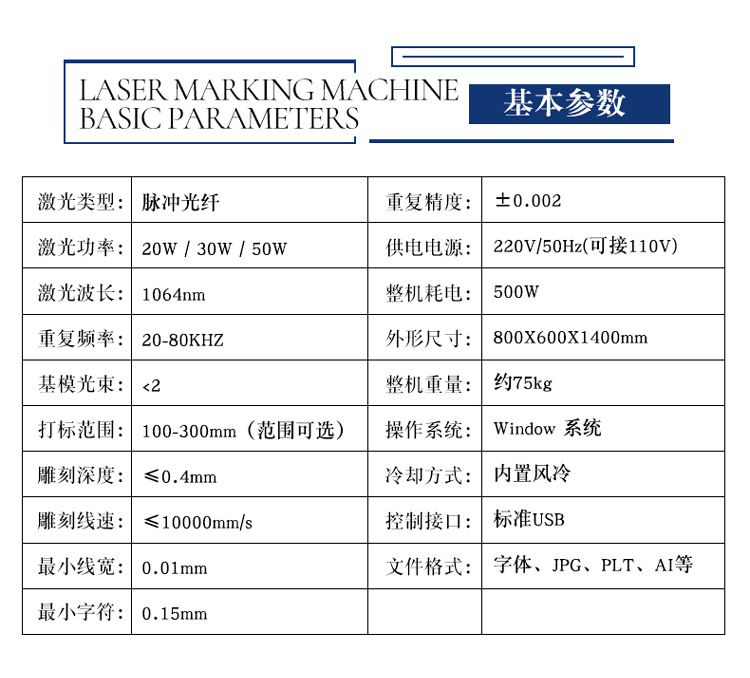 光纖打標機參數